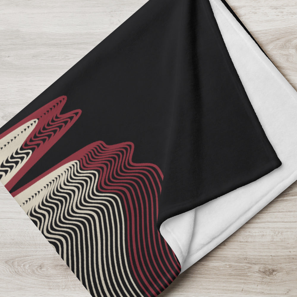 Close-up of cream and burgundy Frequency artwork and white reverse; digital supplier mockup
