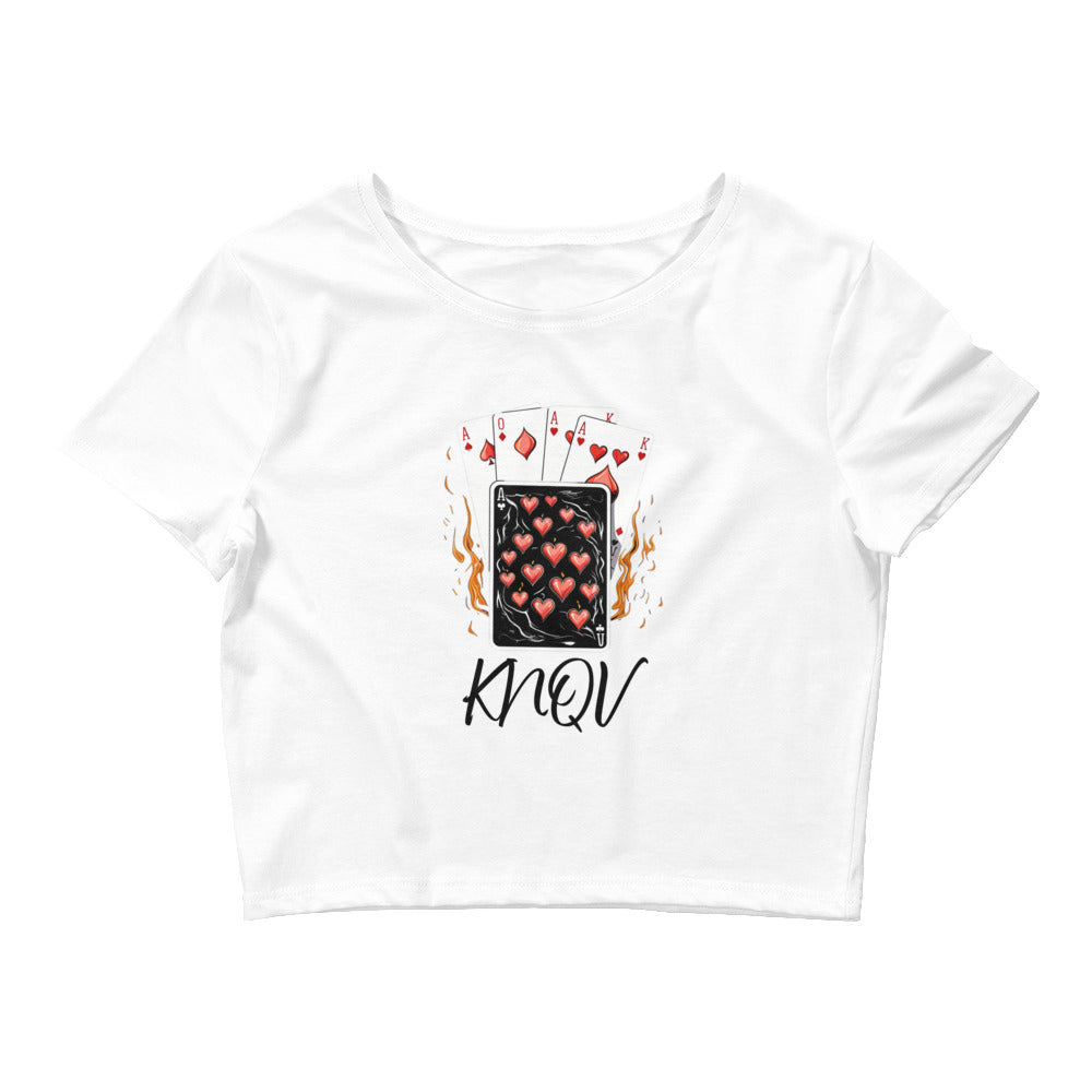 Flaming Cards Women's Crop Top, Knqv, Gift Deck of Cards Women's Crop Top Tees Standard, Gift for Christmas,  Crop Top Casino Deck of Cards on Fire Short sleeve Crop Top Women's  t-shirt, Women’s Crop Tee