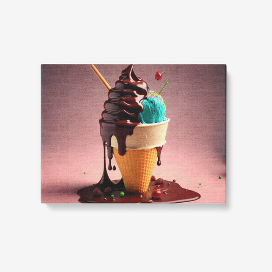 Digital Ice Cream | 1 Piece Canvas Wall Art for Living Room - Framed Ready to Hang 24"x18"