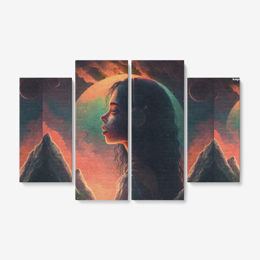Young Singer Mountain Scenery | 4 Piece Canvas Wall Art for Living Room | Framed Ready to Hang 4x12"x32