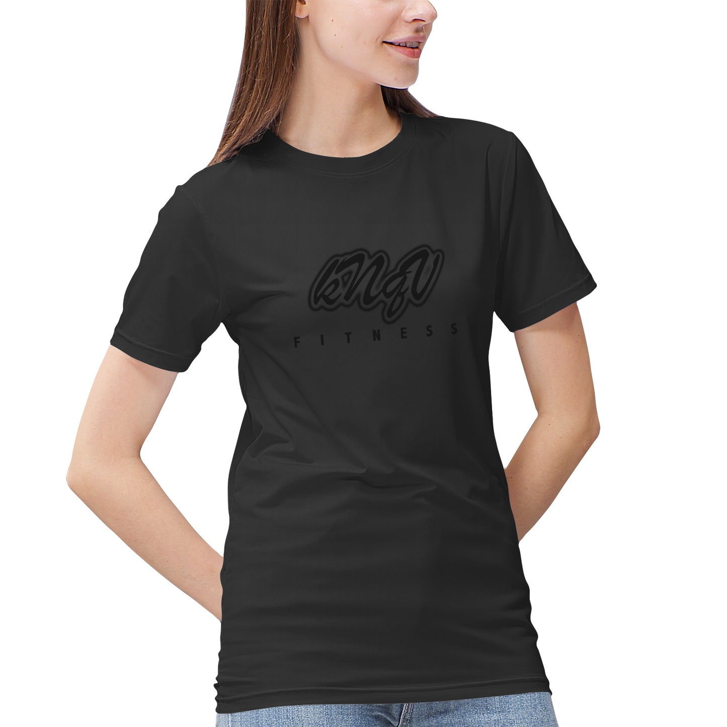 Women's Fitness Black Knqv Logo #3 | Tech Heathered Performance Shirt