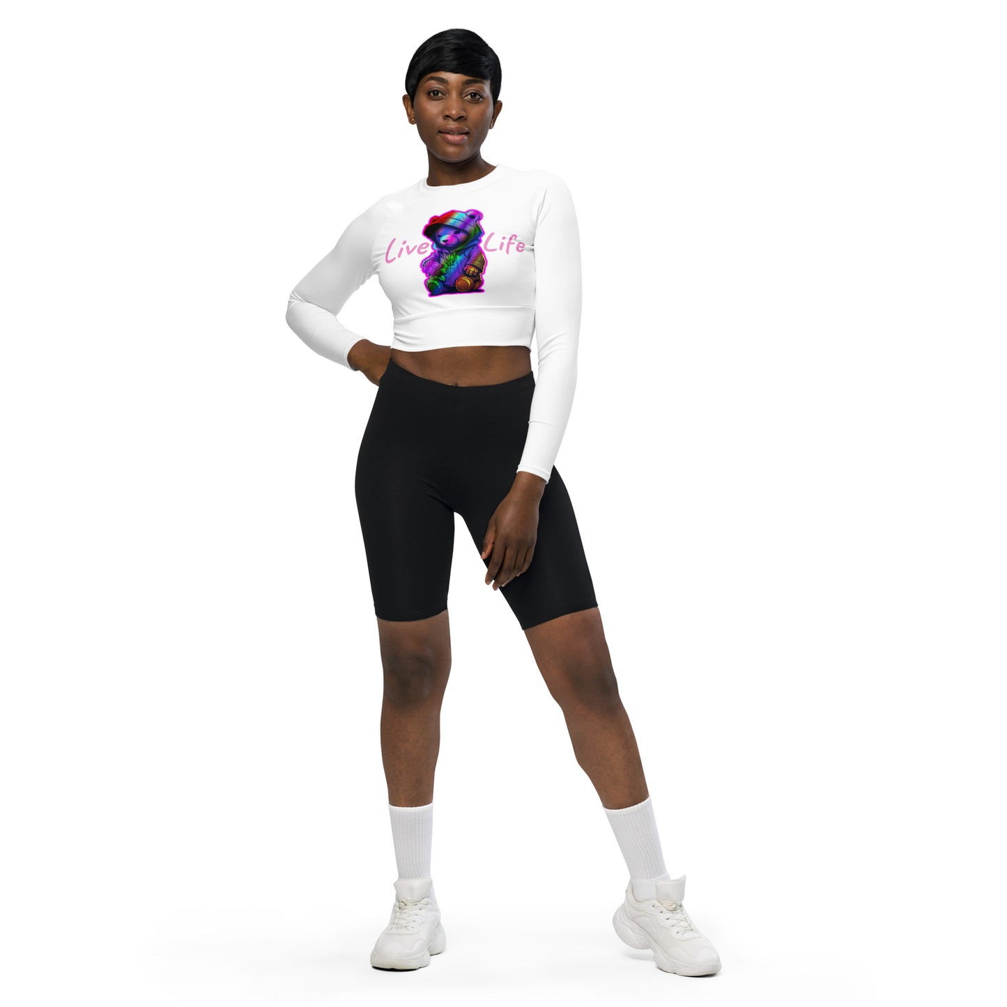 Knqv "Live Life | Recycled long-sleeve crop top