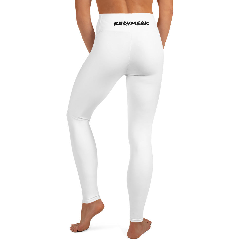 Sports Fit Yoga Leggings White | Knqv Logo #3 Black & Purple N