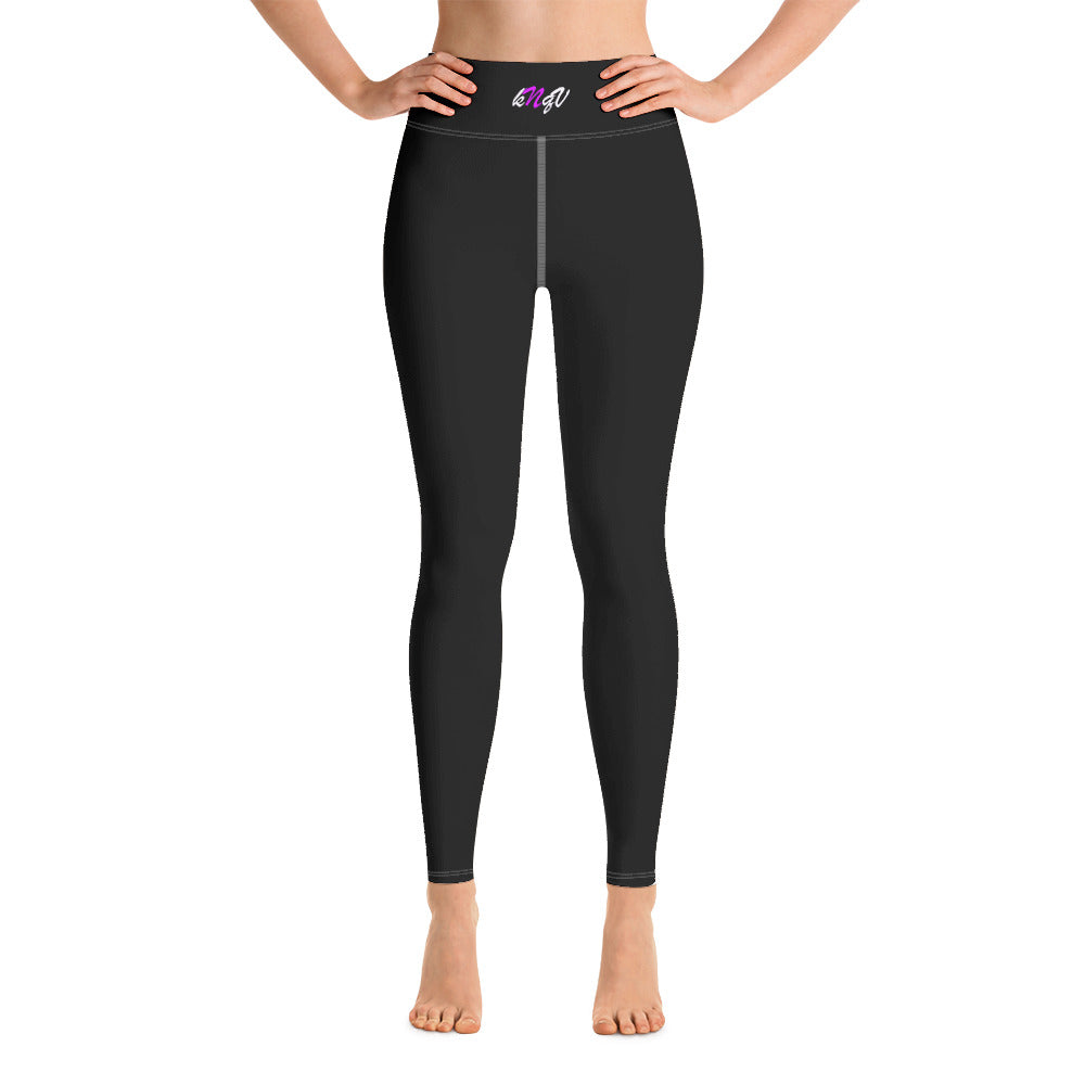 Sports Fit Yoga Leggings Black | Knqv Logo #3 White & Purple N
