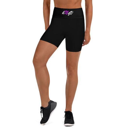 Women's Sports Yoga Shorts | Knqv Logo #3, White and Purple N