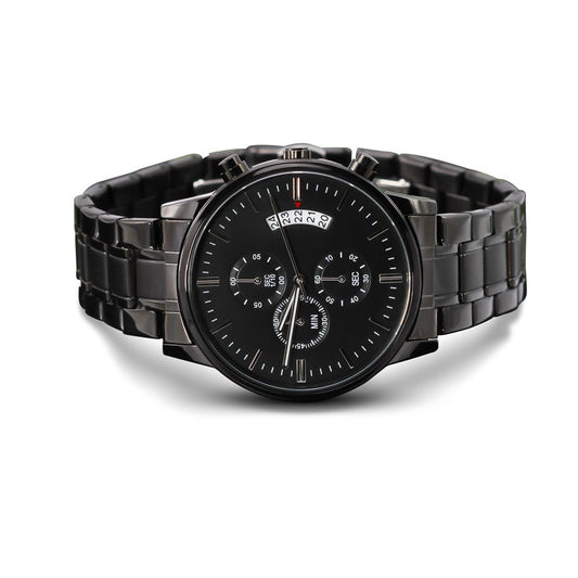 Engraved Black Chronograph Watch | For Men