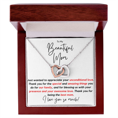 To My Beautiful Mom | From Daughter, Son | I Love You So Much, Christmas Gift, Necklace for Mom | Interlocking Hearts Necklace