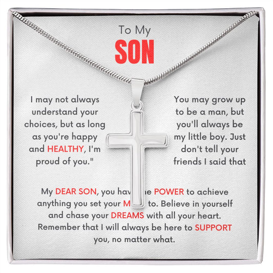 To My Son | Set Your Mind On Anything | Stainless Steel Cross Necklace