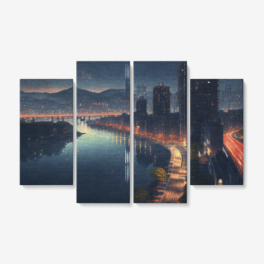 A Stunning City by the Sea | 4 Piece Canvas Wall Art for Living Room