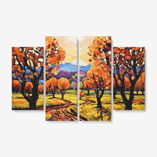 Fall Painting, Fall Trees, Fall season, Farm house art, Farm canvas, God Canvas, Jesus Canvas, 4 Piece Canvas Wall Art for Living Room - Framed Ready to Hang 4x12"x32